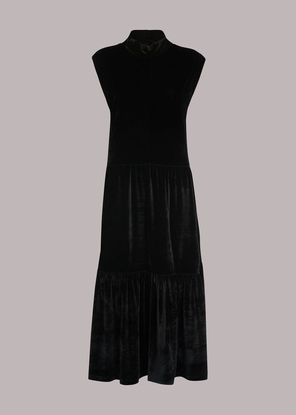 Whistles Tiered Jersey Velvet Dress Black | US-72183ADCT