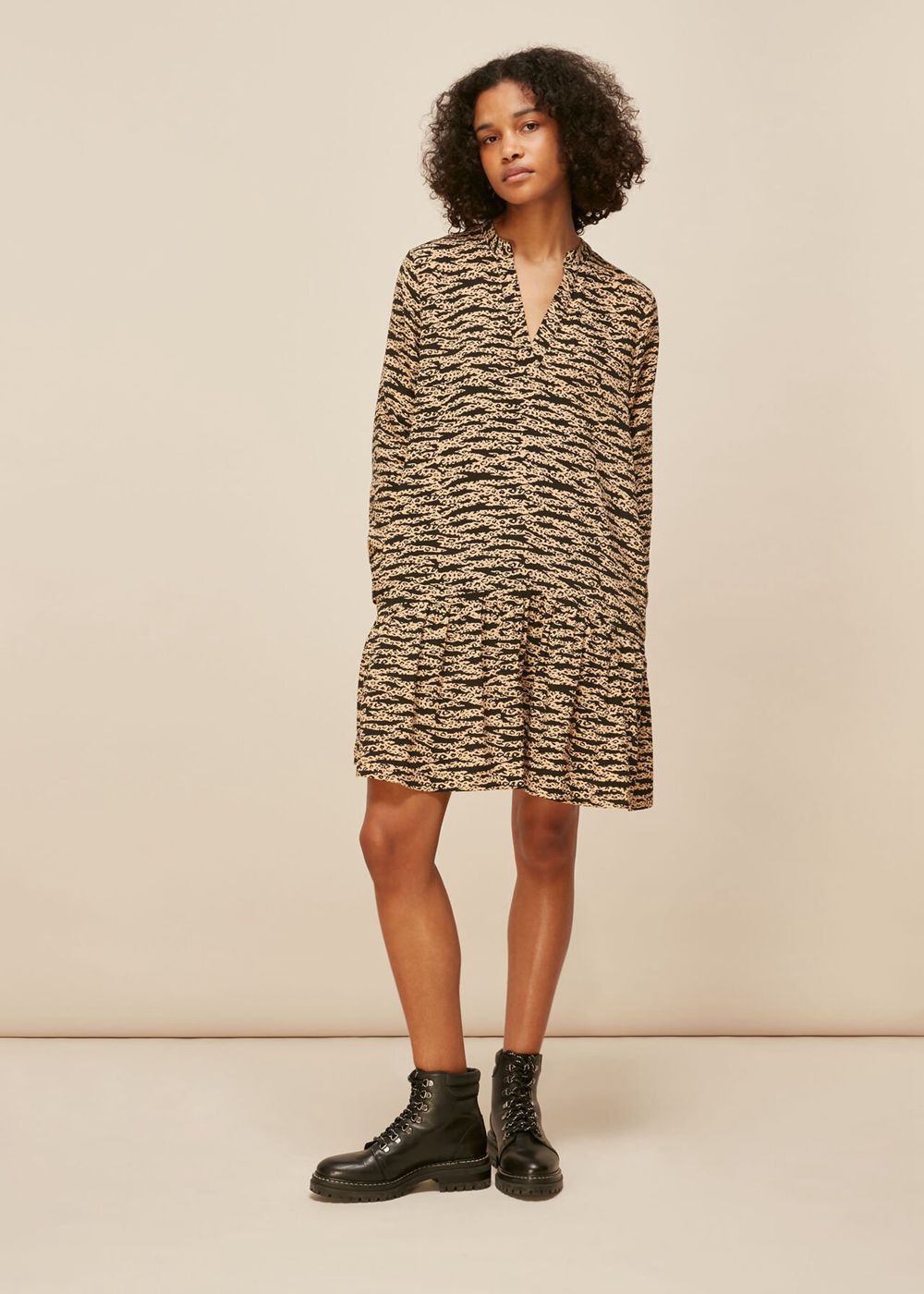 Whistles Tiger Leopard Dress Black / Multicolor | US-32957LKIF