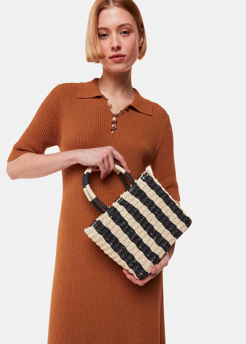 Whistles Tillie Striped Mini Tote Bags Neutral | US-06197WIKM