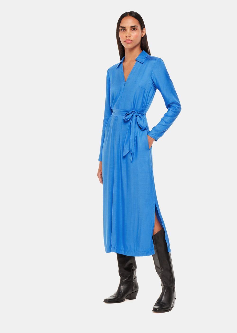 Whistles Tillie Tie Midi Dress Blue | US-10976HQPK