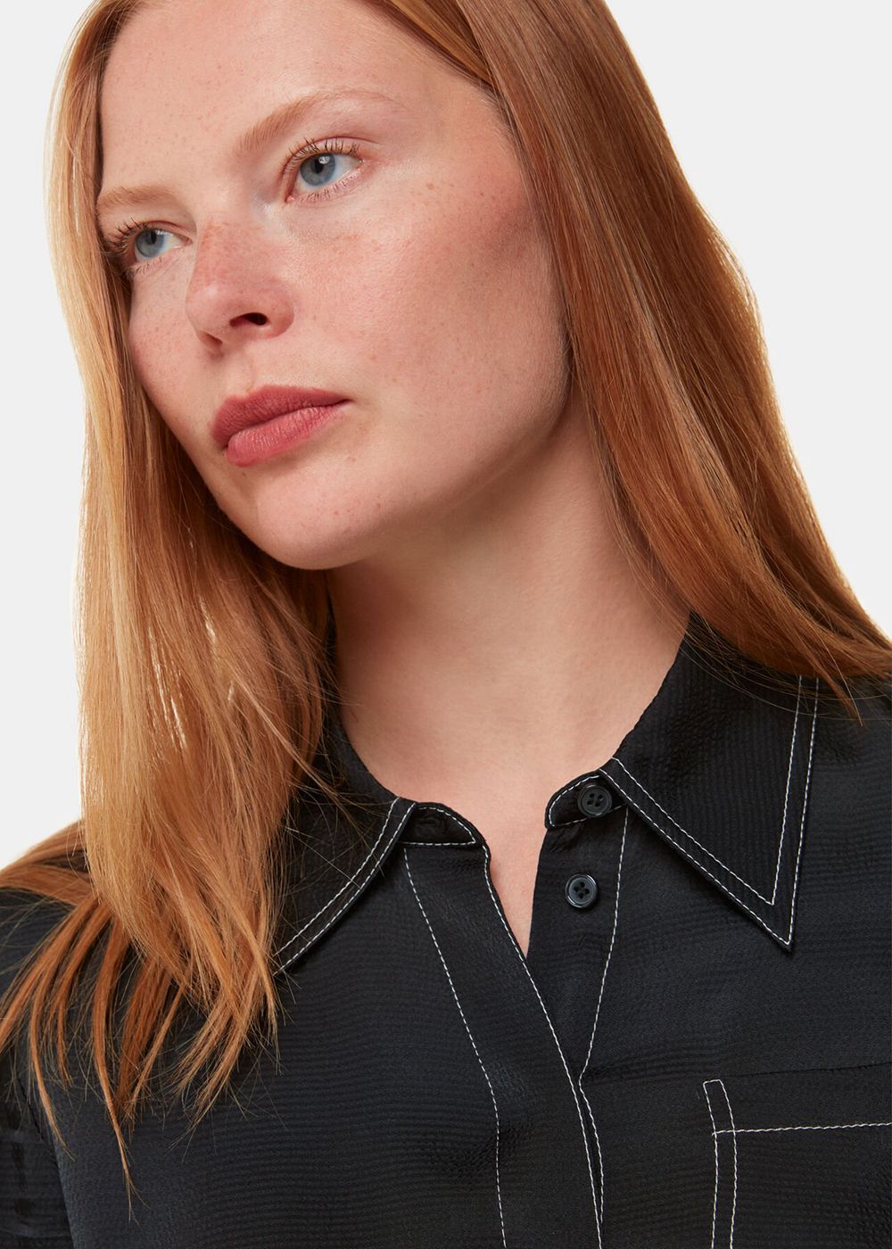 Whistles Top Stitch Detail Shirt Top Black | US-05169KTPG