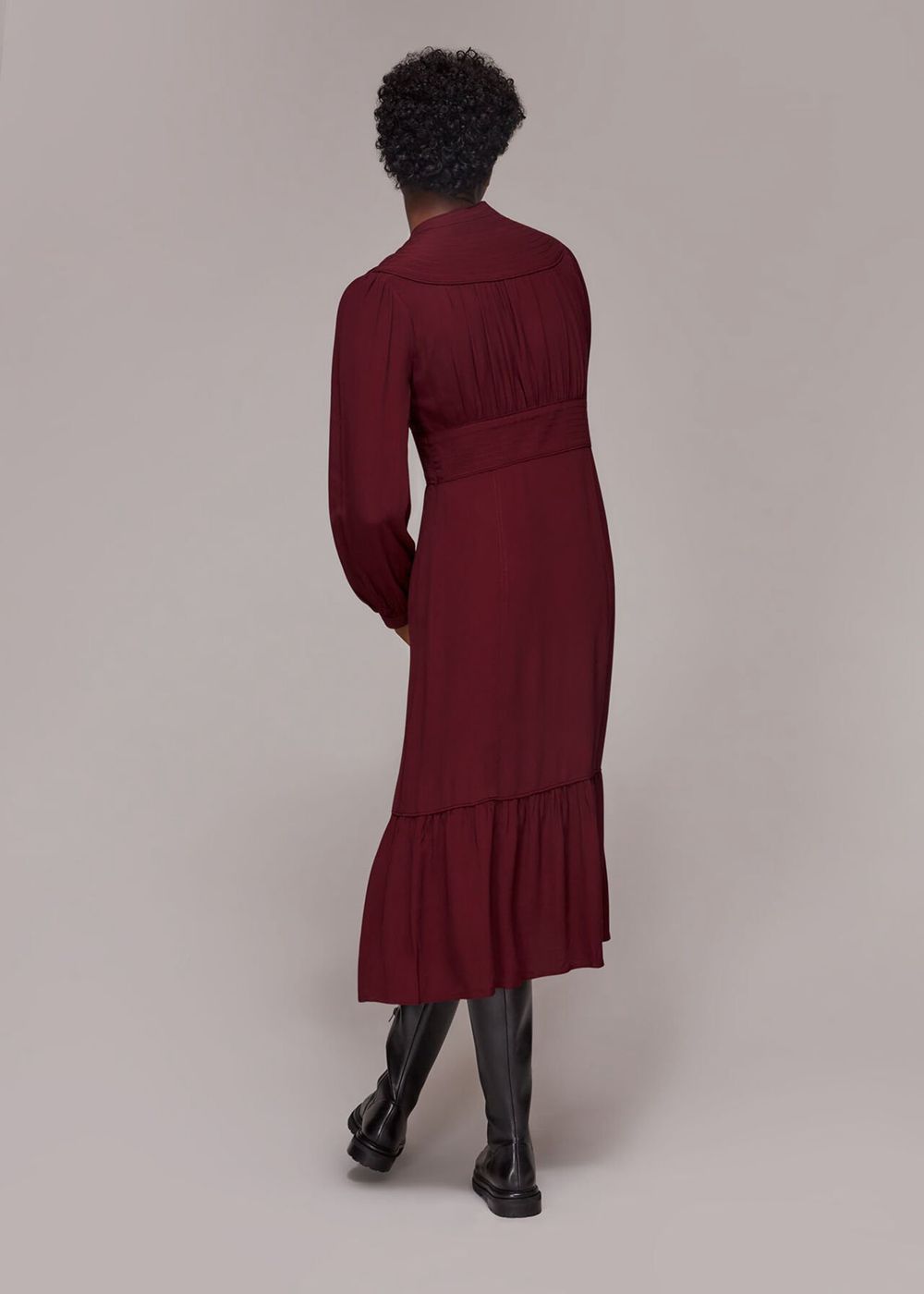 Whistles Topstitch Detail Midi Dress Burgundy | US-42680VQUE