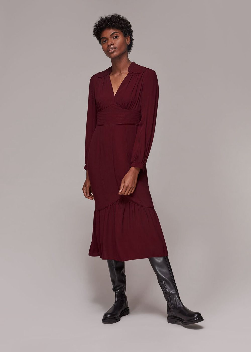 Whistles Topstitch Detail Midi Dress Burgundy | US-42680VQUE