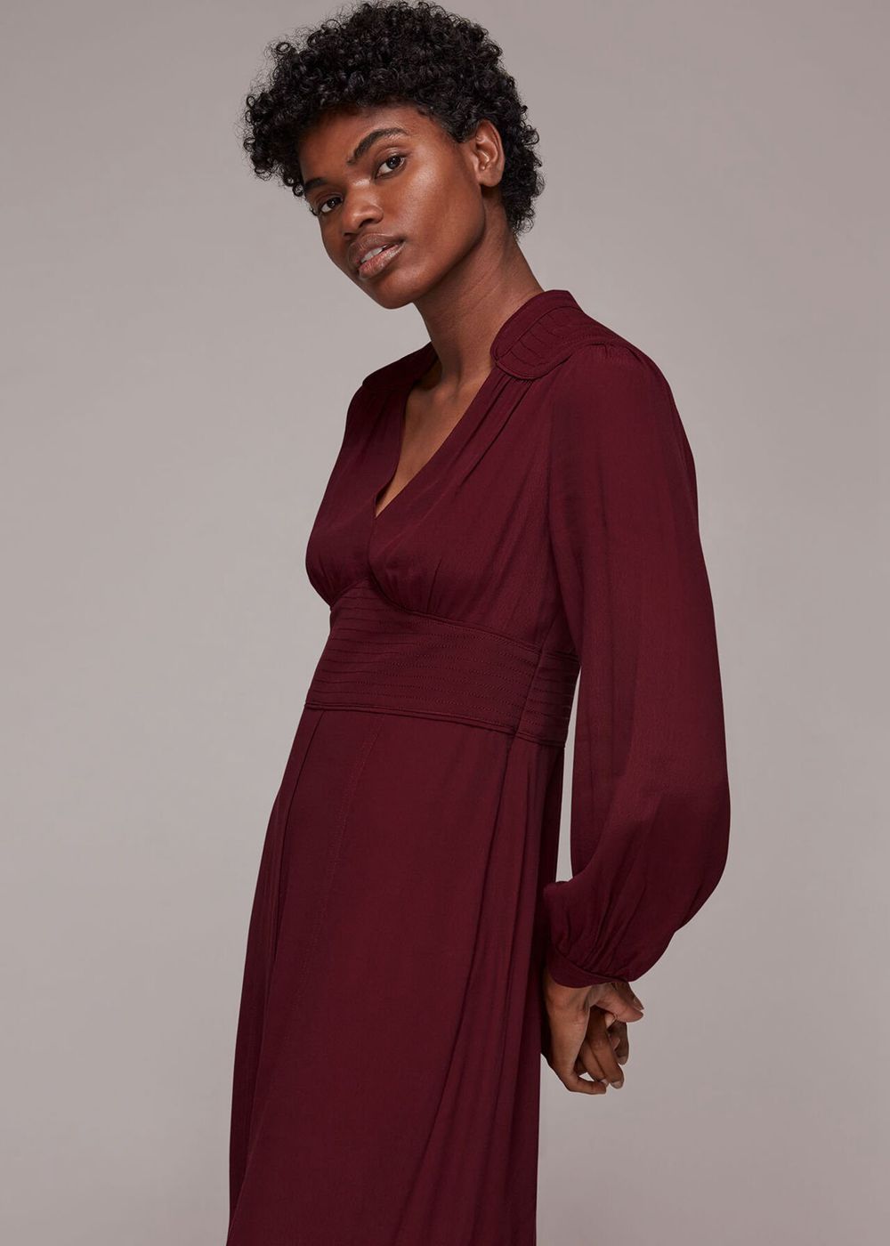 Whistles Topstitch Detail Midi Dress Burgundy | US-42680VQUE