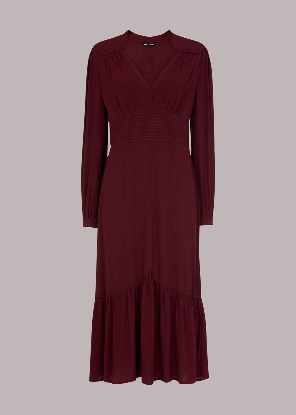 Whistles Topstitch Detail Midi Dress Burgundy | US-42680VQUE