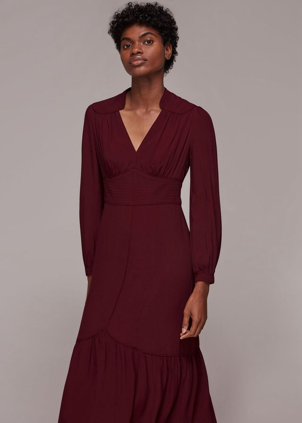 Whistles Topstitch Detail Midi Dress Burgundy | US-42680VQUE