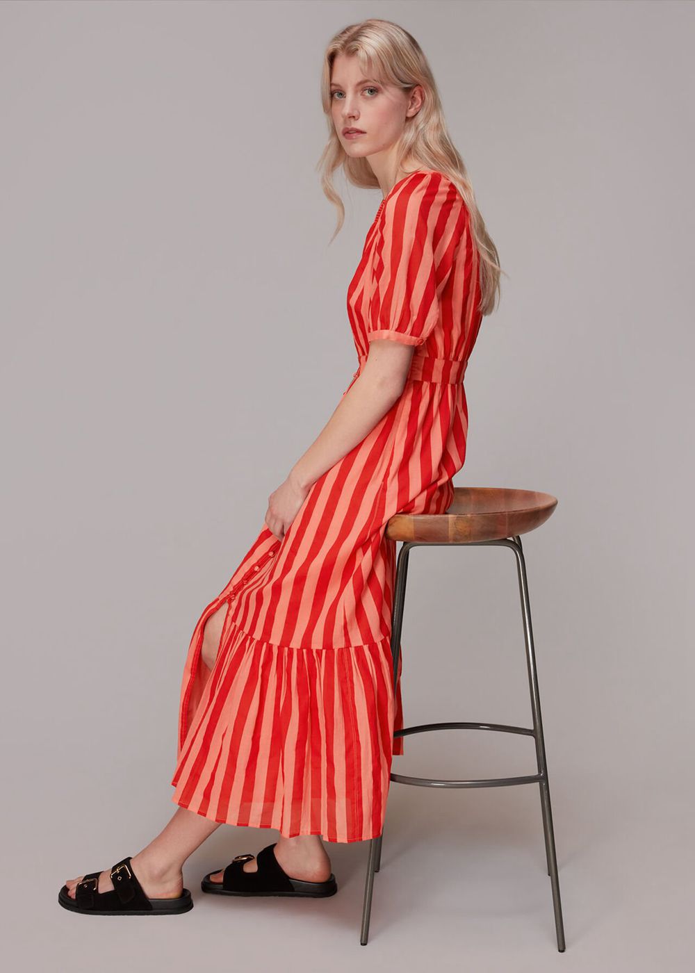 Whistles Tori Stripe Cotton Voile Dress Red / Multicolor | US-71205UVGA