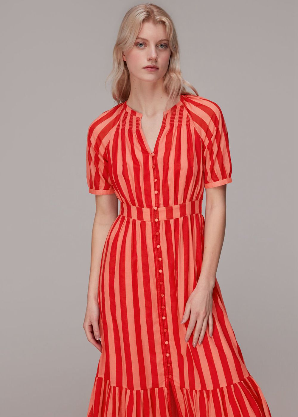 Whistles Tori Stripe Cotton Voile Dress Red / Multicolor | US-71205UVGA