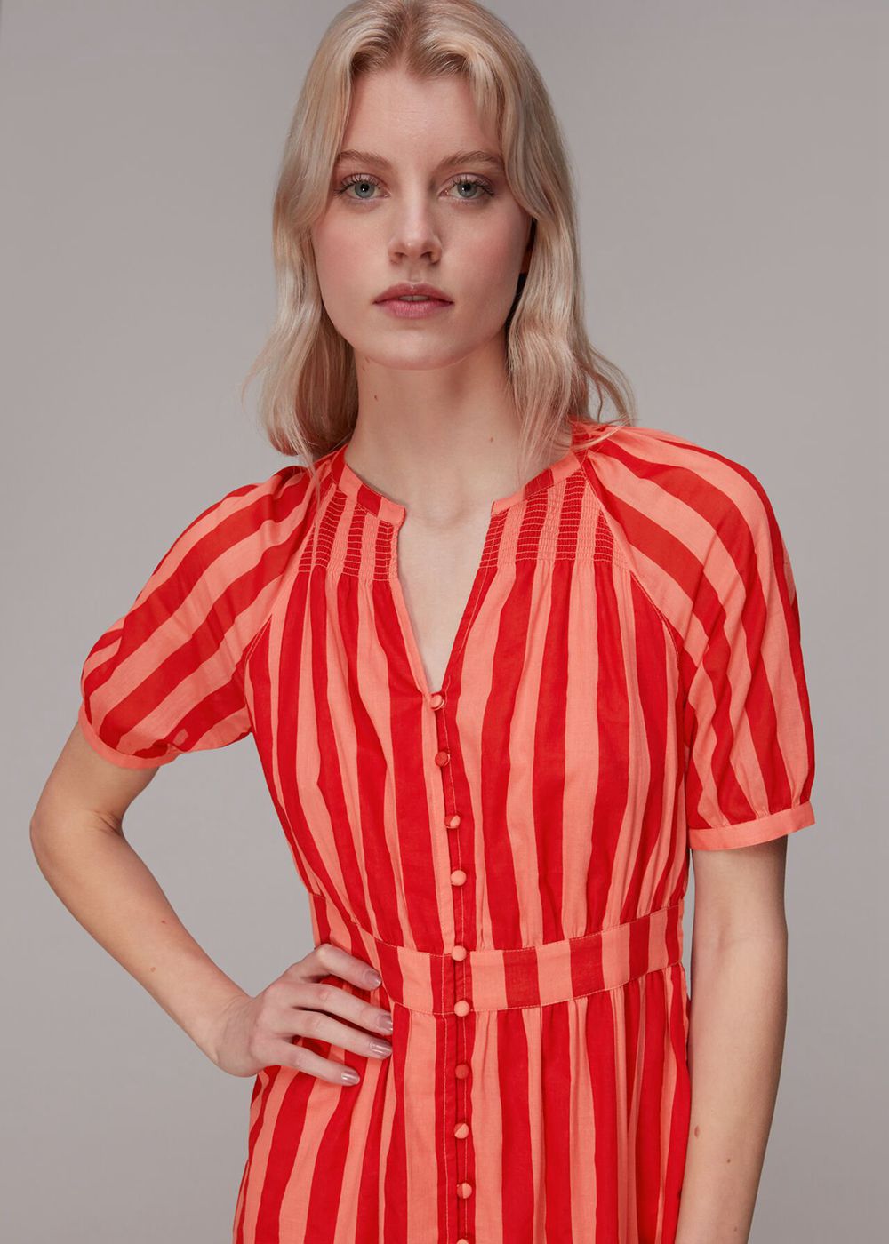 Whistles Tori Stripe Cotton Voile Dress Red / Multicolor | US-71205UVGA