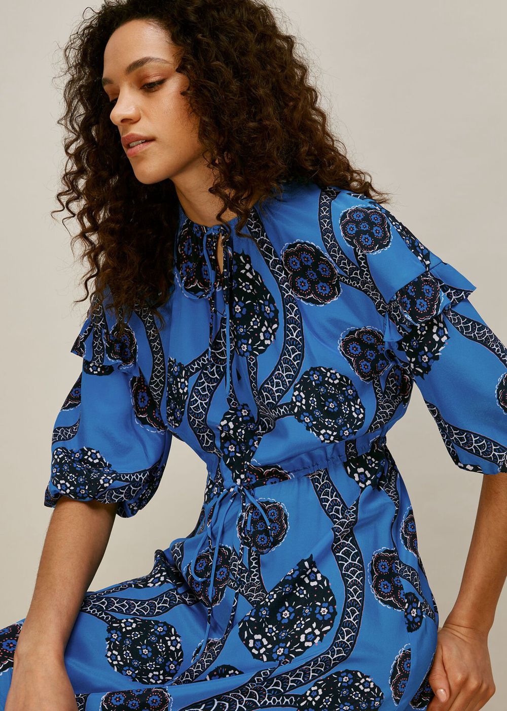 Whistles Trailing Seedpod Silk Dress Blue / Multicolor | US-40831TVRH