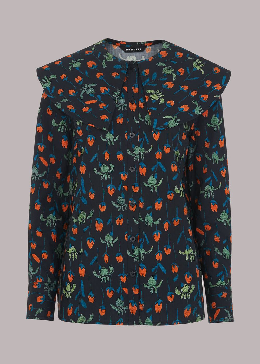 Whistles Tulips Print Collar Top Black / Multicolor | US-92618PIOK