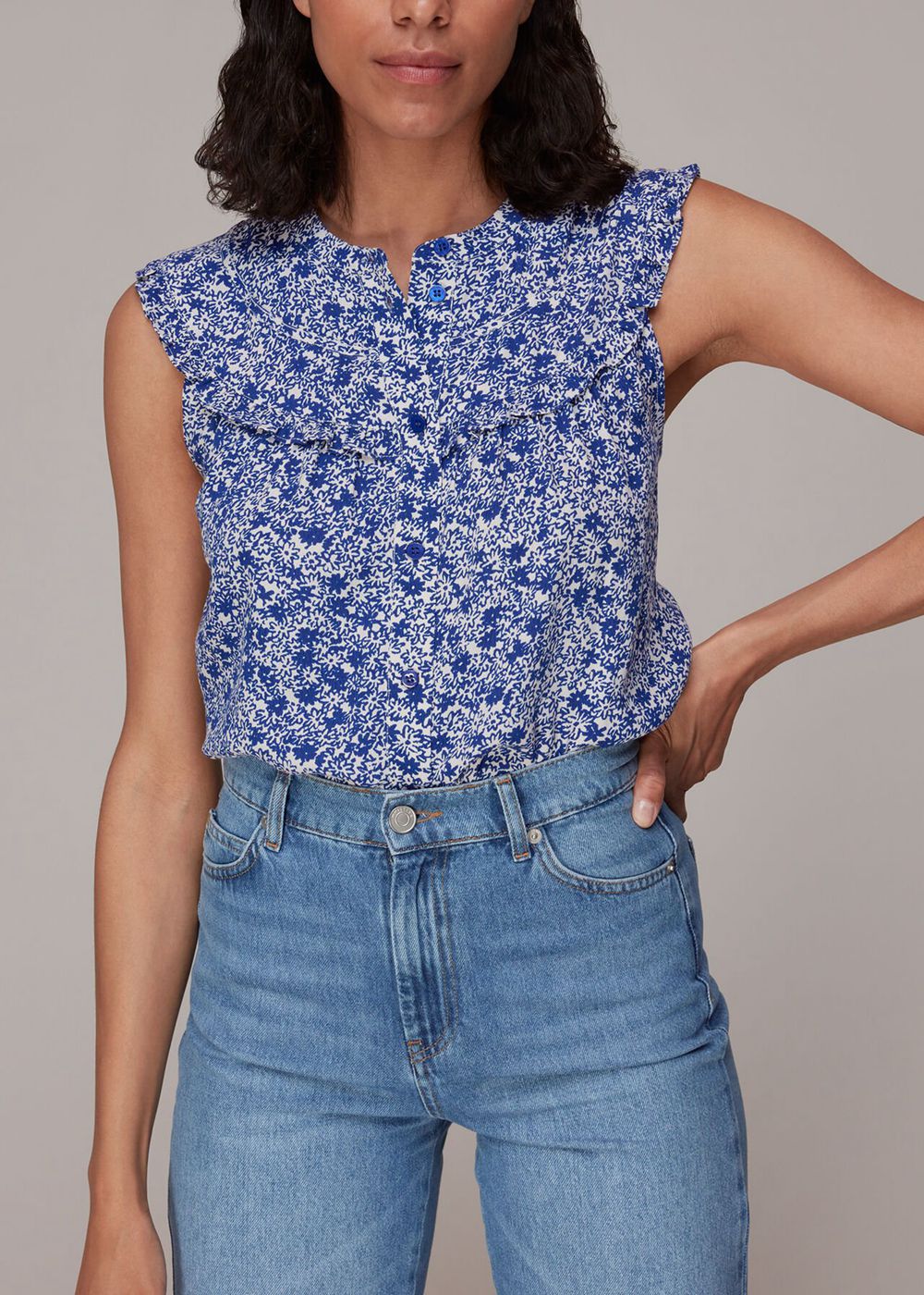 Whistles Twin Daisy Print Blouse Blue / Multicolor | US-27405ENQY