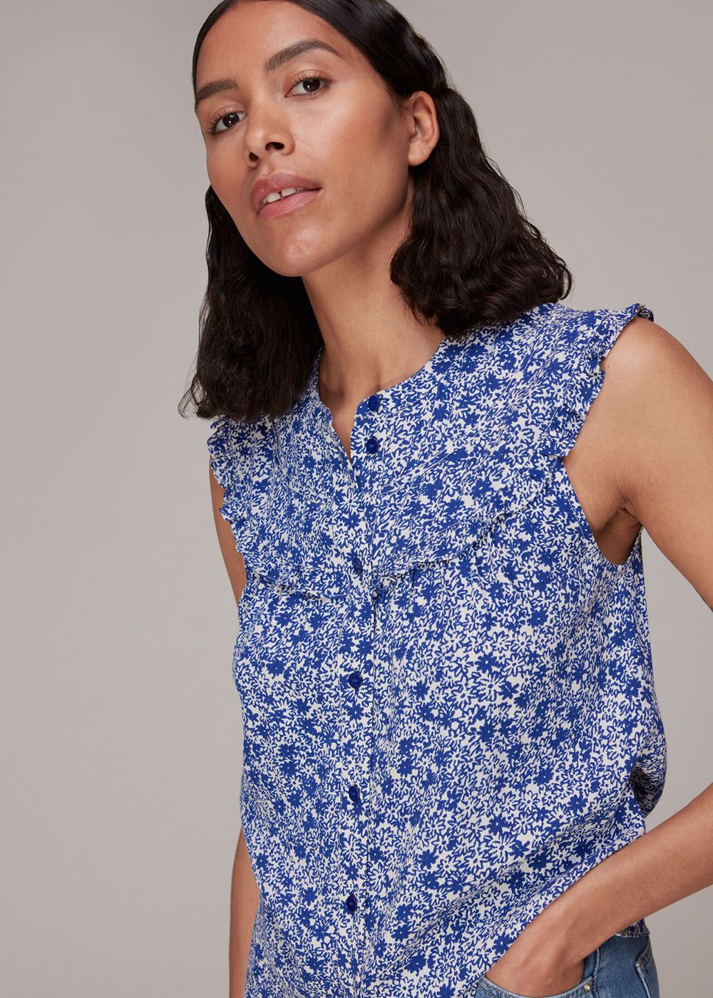 Whistles Twin Daisy Print Blouse Blue / Multicolor | US-27405ENQY