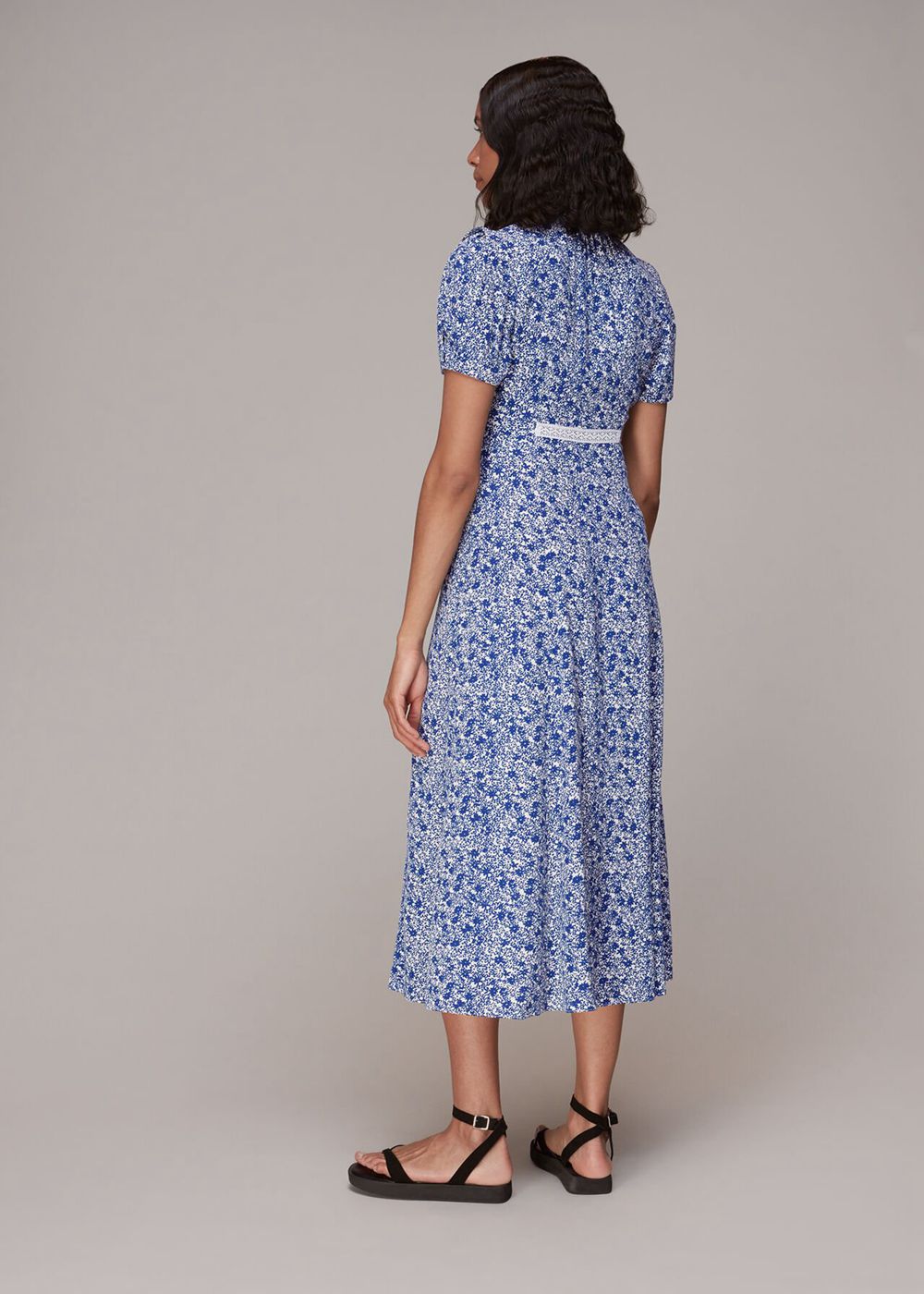 Whistles Twin Daisy Print Midi Dress Blue / Multicolor | US-19860HUGQ