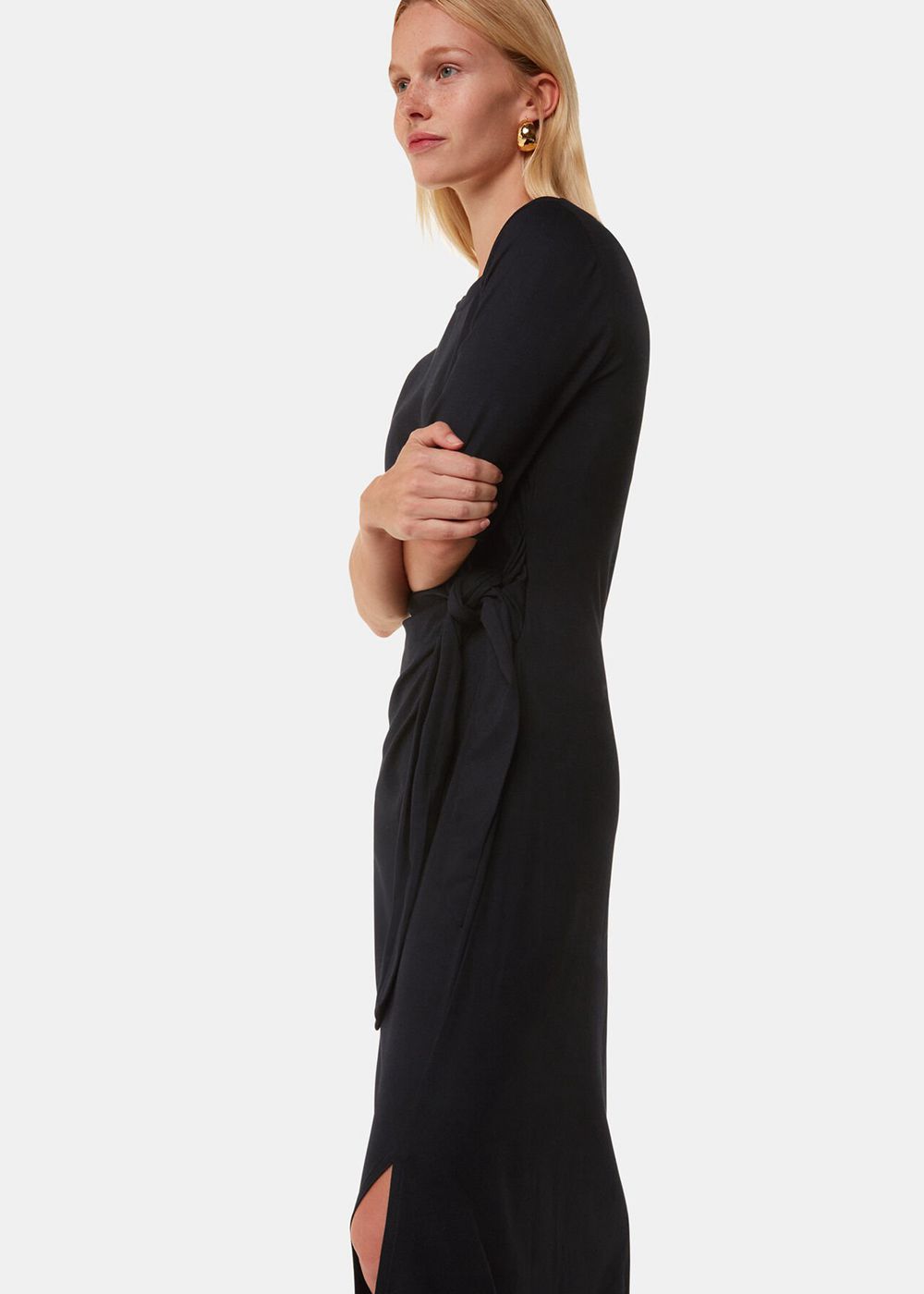 Whistles Twist Front Jersey Dress Black | US-41526PRJD