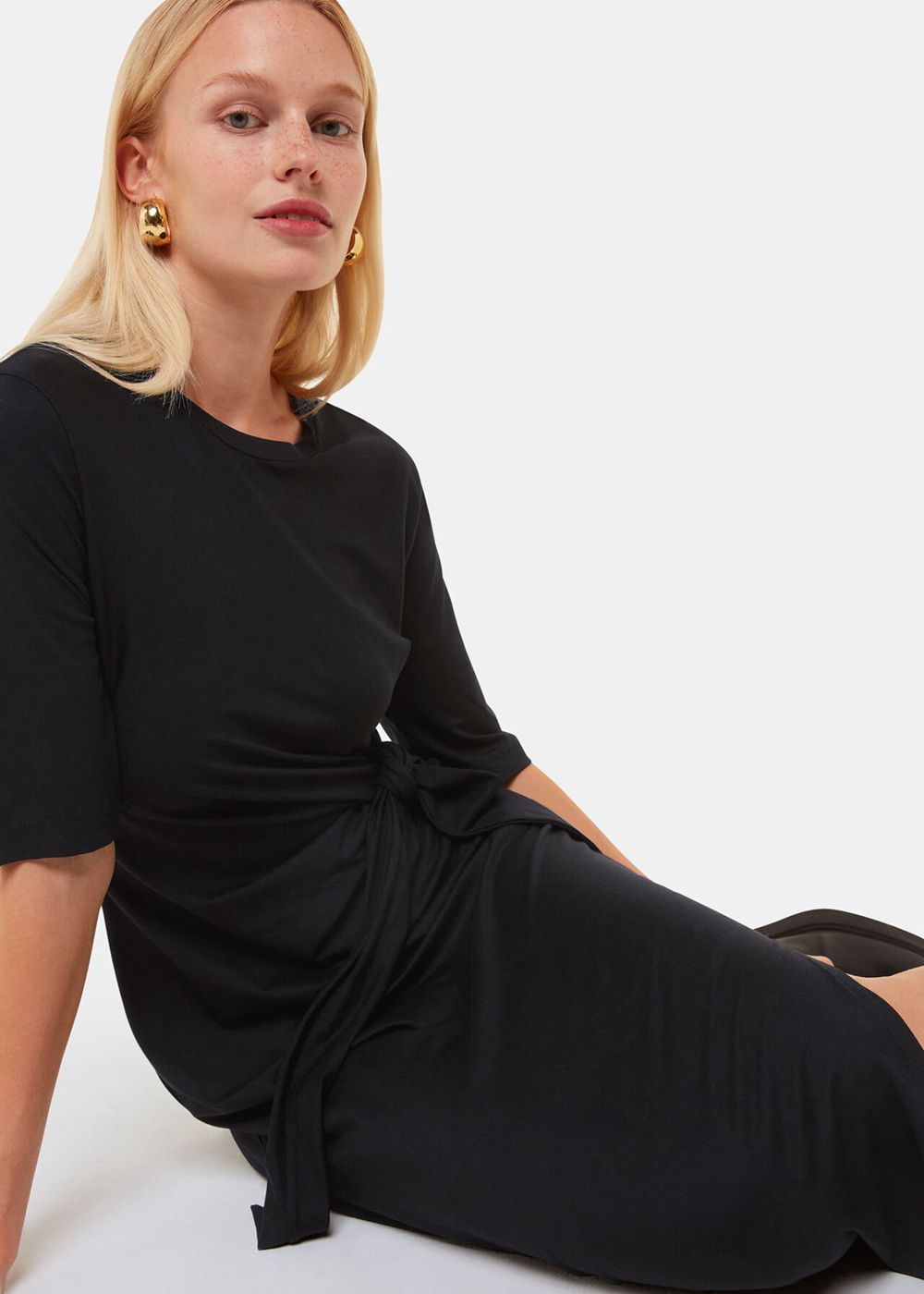 Whistles Twist Front Jersey Dress Black | US-41526PRJD