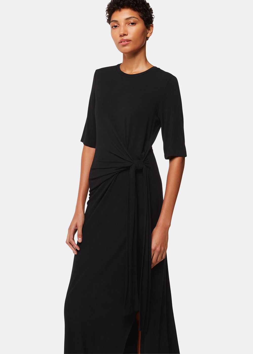 Whistles Twist Front Jersey Dress Black | US-41526PRJD