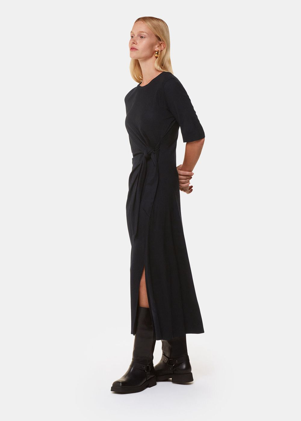 Whistles Twist Front Jersey Dress Black | US-41526PRJD