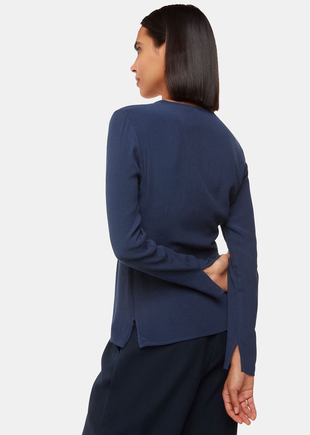 Whistles Twist Front Textured Top Blue | US-98243YXNJ