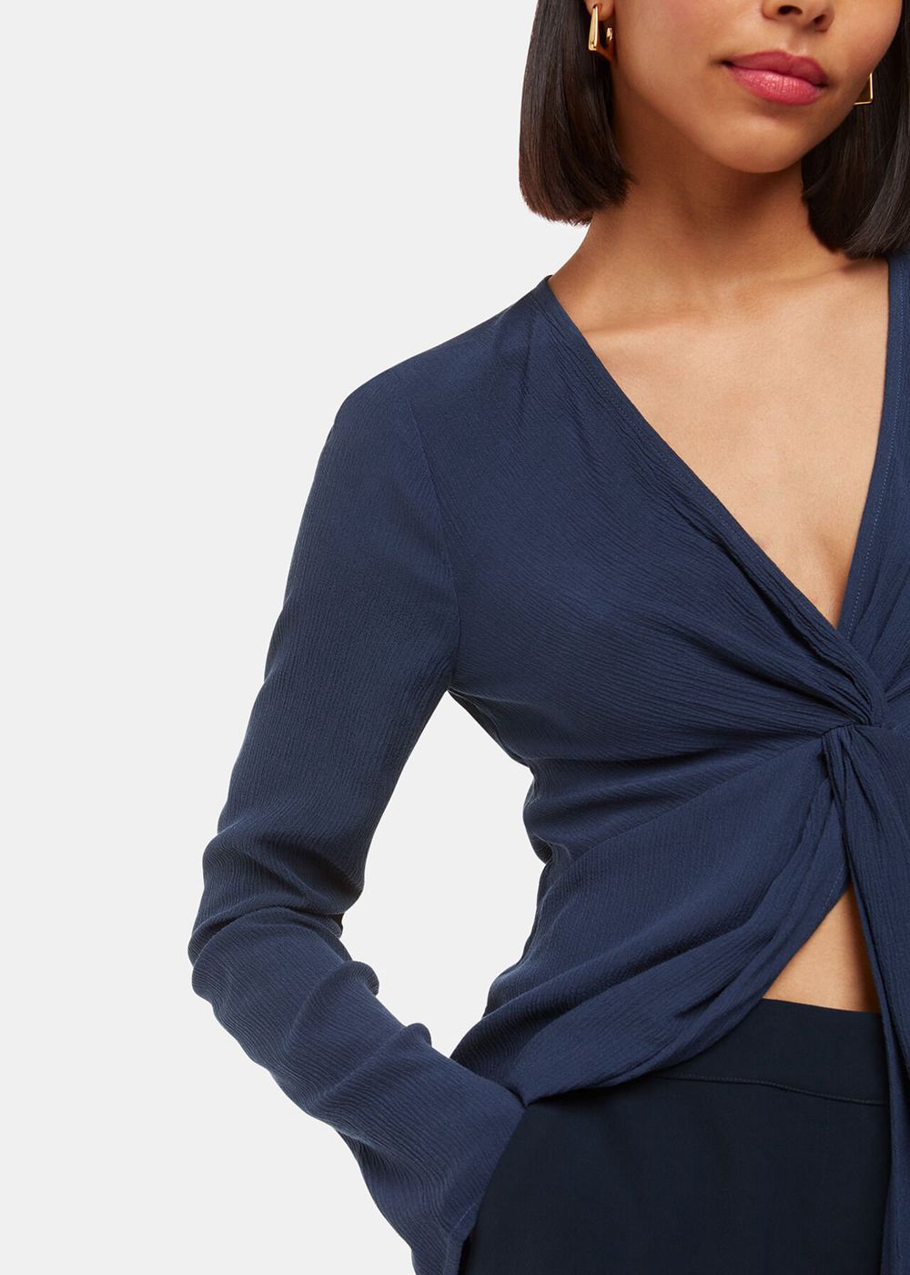 Whistles Twist Front Textured Top Blue | US-98243YXNJ