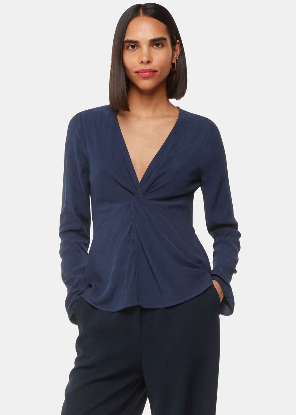 Whistles Twist Front Textured Top Blue | US-98243YXNJ