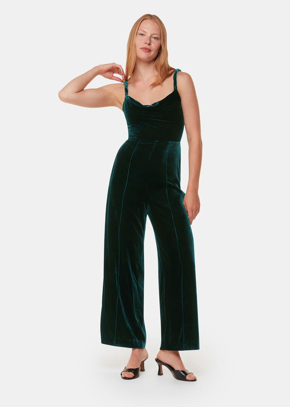 Whistles Twist Strap Velvet Jumpsuit Dark Green | US-58940MGOL