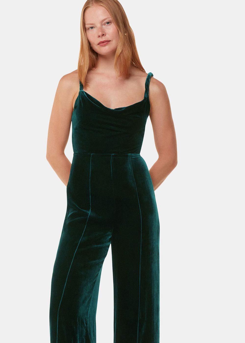 Whistles Twist Strap Velvet Jumpsuit Dark Green | US-58940MGOL