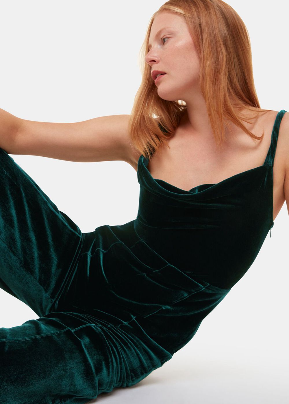 Whistles Twist Strap Velvet Jumpsuit Dark Green | US-58940MGOL