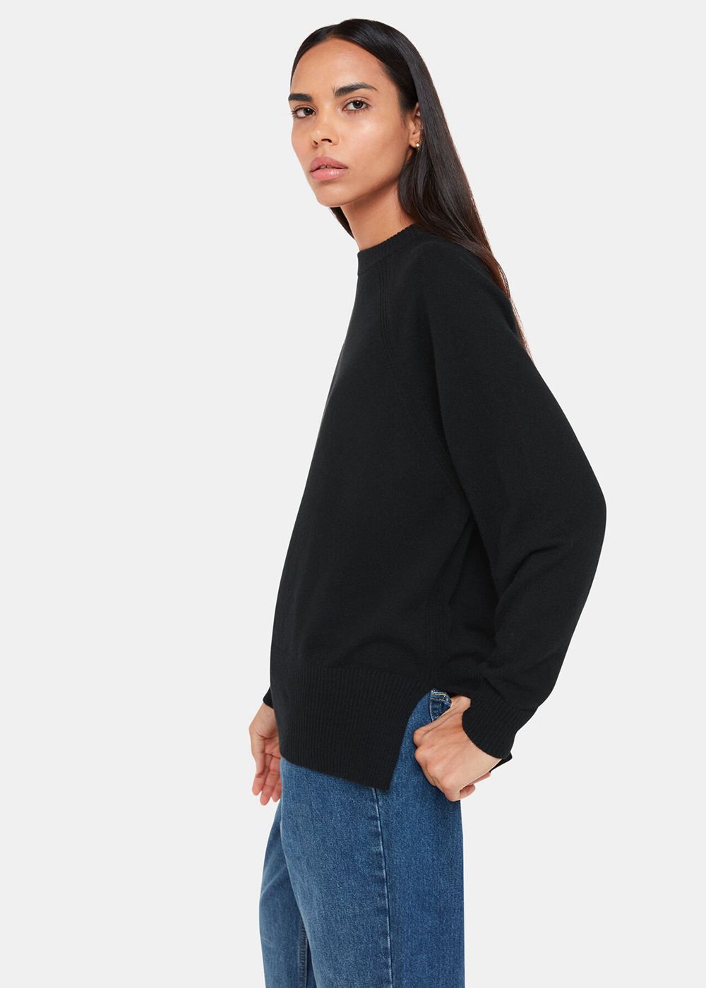 Whistles Ultimate Cashmere Crew Neck Knitwear Black | US-76281KITY