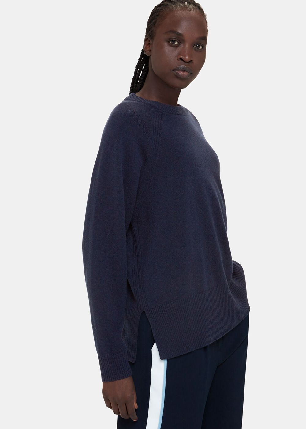 Whistles Ultimate Cashmere Crew Neck Sweater Navy | US-86235WPDQ