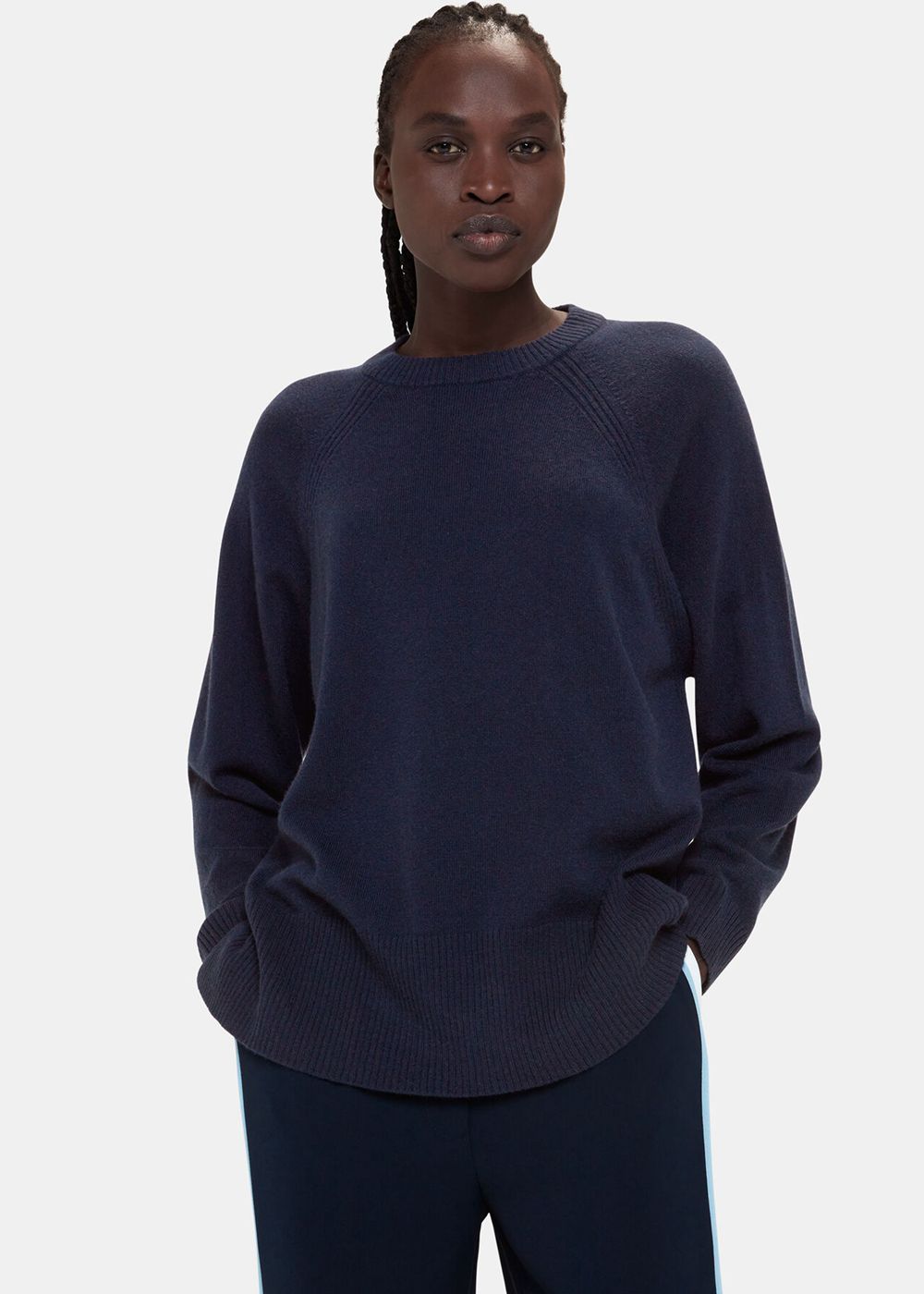 Whistles Ultimate Cashmere Crew Neck Sweater Navy | US-86235WPDQ