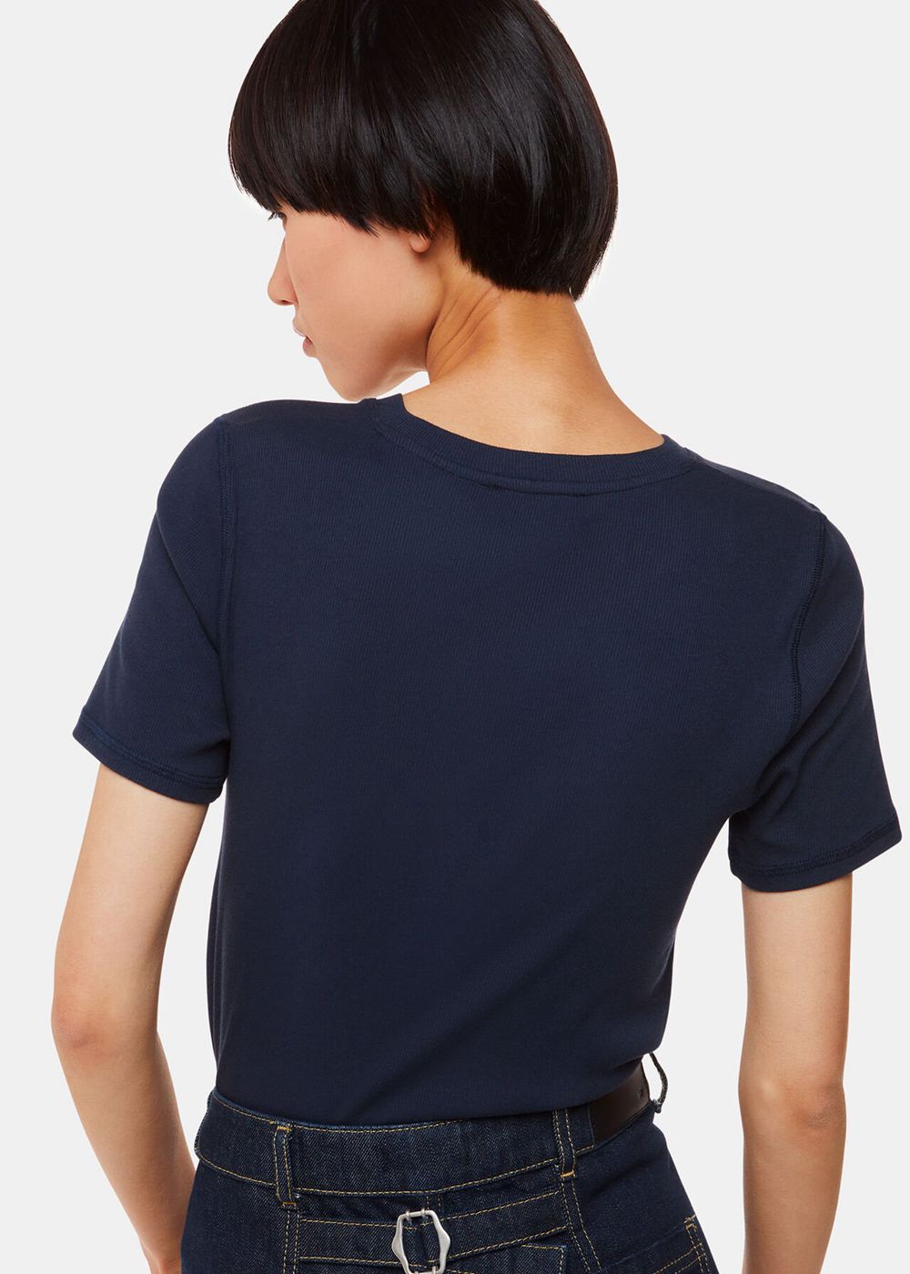 Whistles Ultimate Rib Crew Neck T-Shirt Navy | US-71253KZGS