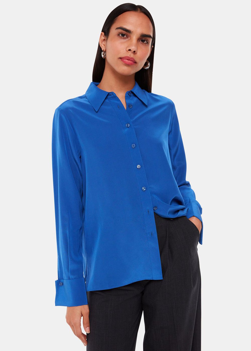 Whistles Ultimate Silk Shirts Blue | US-26574EJWT