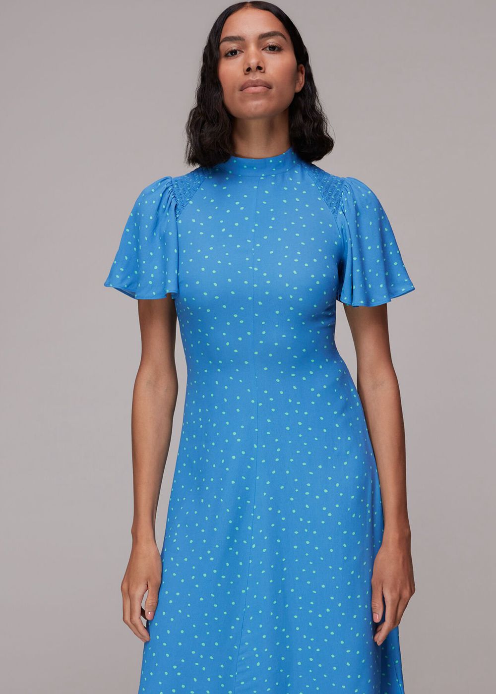 Whistles Uneven Spot Print Midi Dress Blue / Multicolor | US-28731QENC