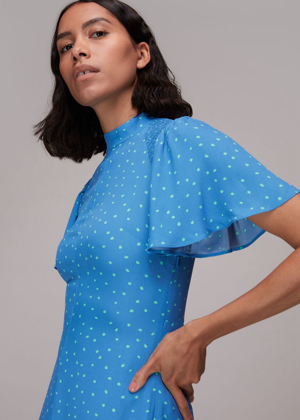 Whistles Uneven Spot Print Midi Dress Blue / Multicolor | US-28731QENC