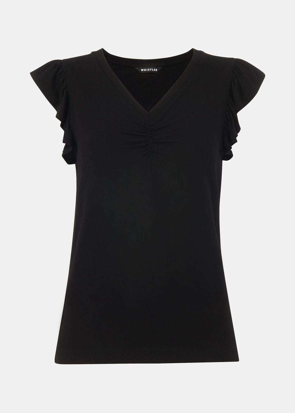 Whistles V Neck Frill Sleeve Top Black | US-92573GPVK