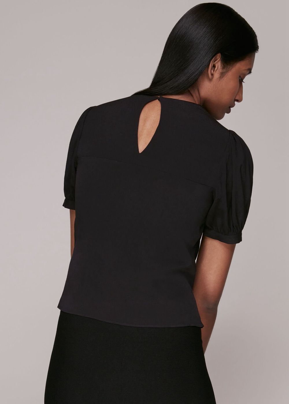 Whistles V Neck Gather Detail Top Black | US-27304PEWX