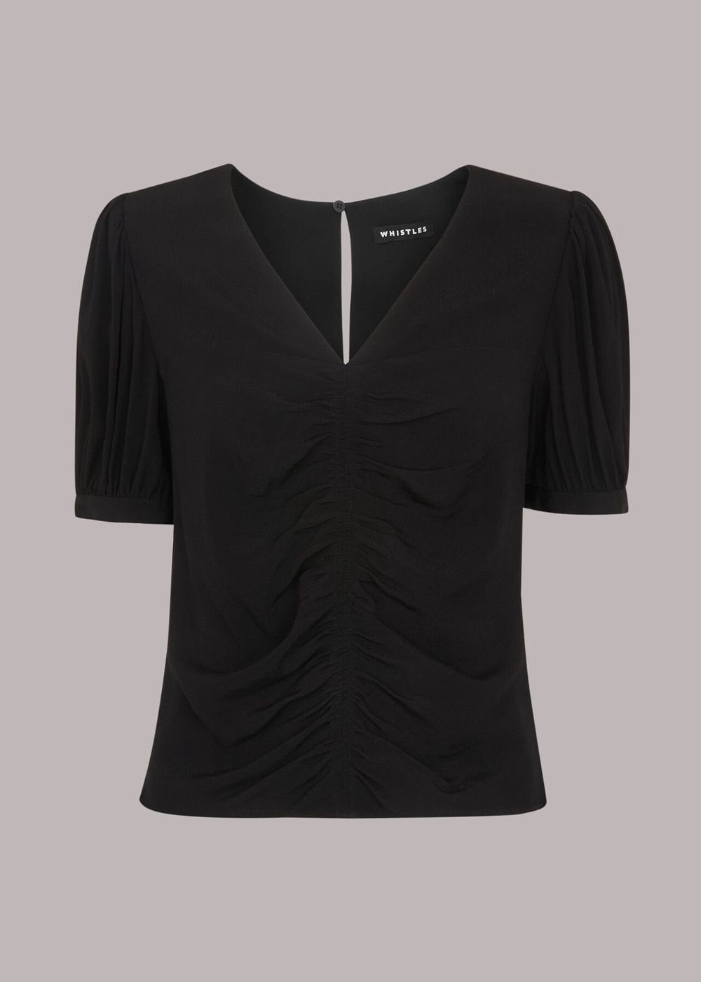 Whistles V Neck Gather Detail Top Black | US-27304PEWX