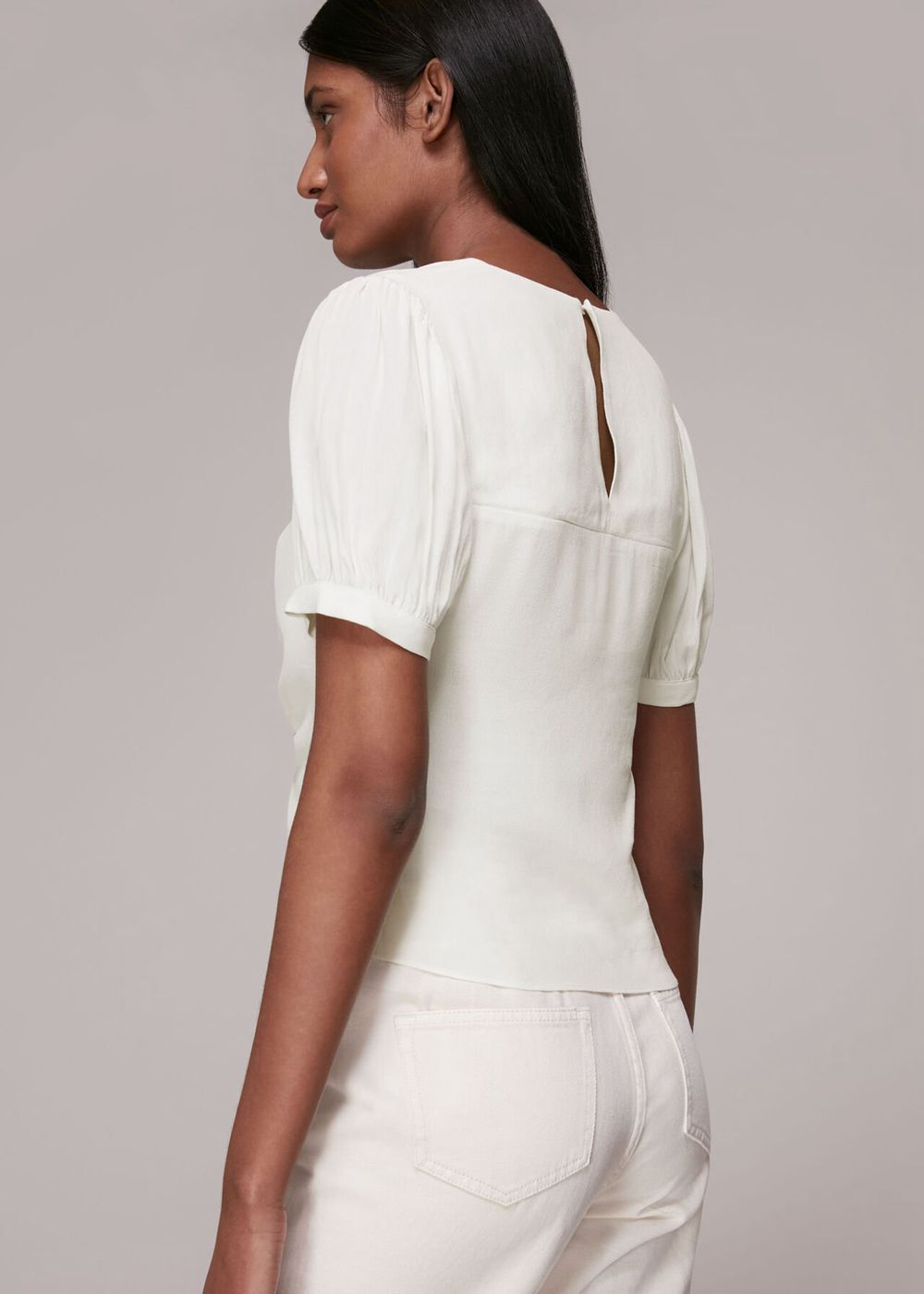 Whistles V Neck Gather Detail Top White | US-63510ZQFO