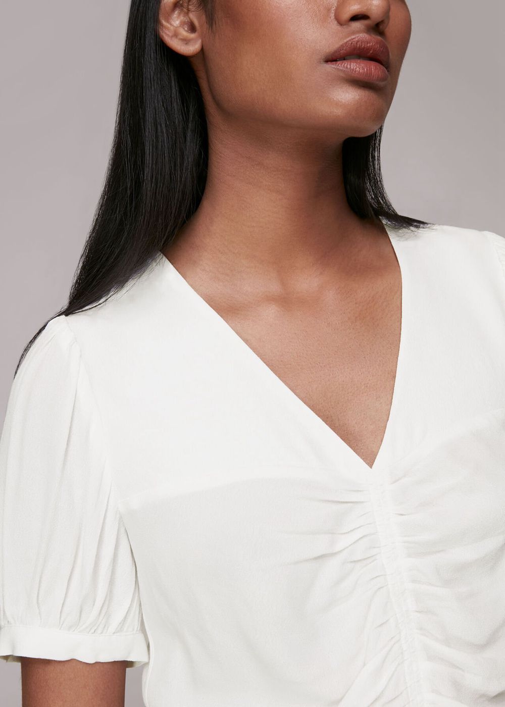 Whistles V Neck Gather Detail Top White | US-63510ZQFO