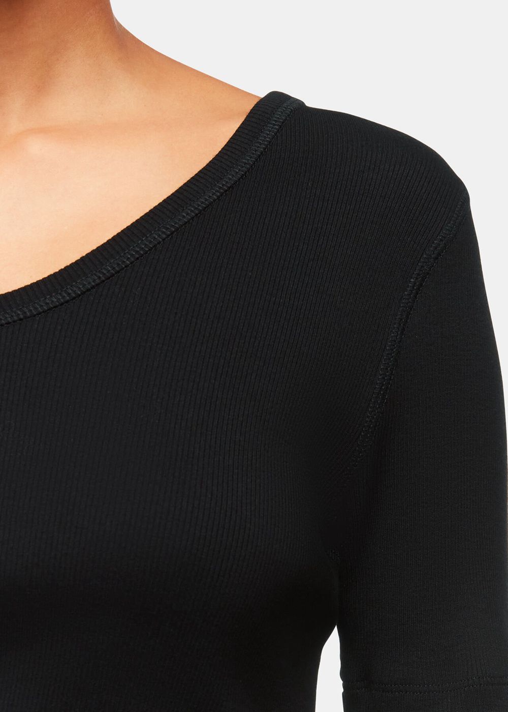 Whistles V Neck Ribbed T-Shirt Black | US-14302SBUA