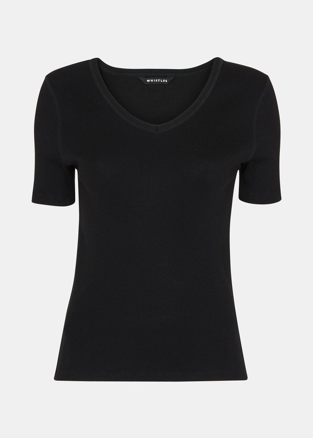 Whistles V Neck Ribbed T-Shirt Black | US-14302SBUA