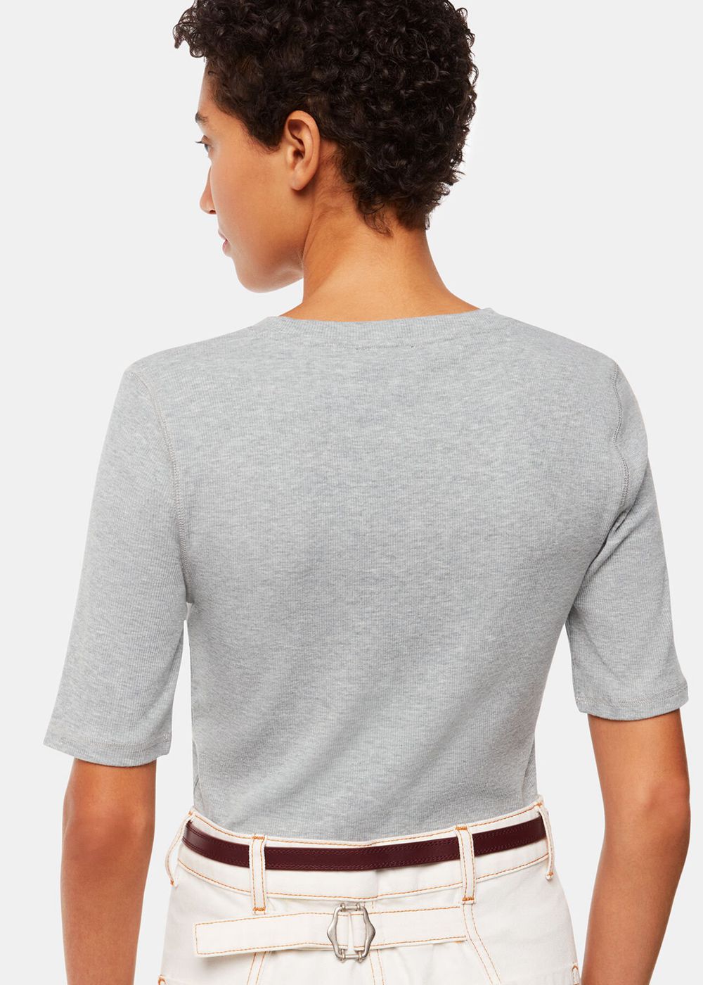 Whistles V Neck Ribbed T-Shirt Grey | US-53986LMWV