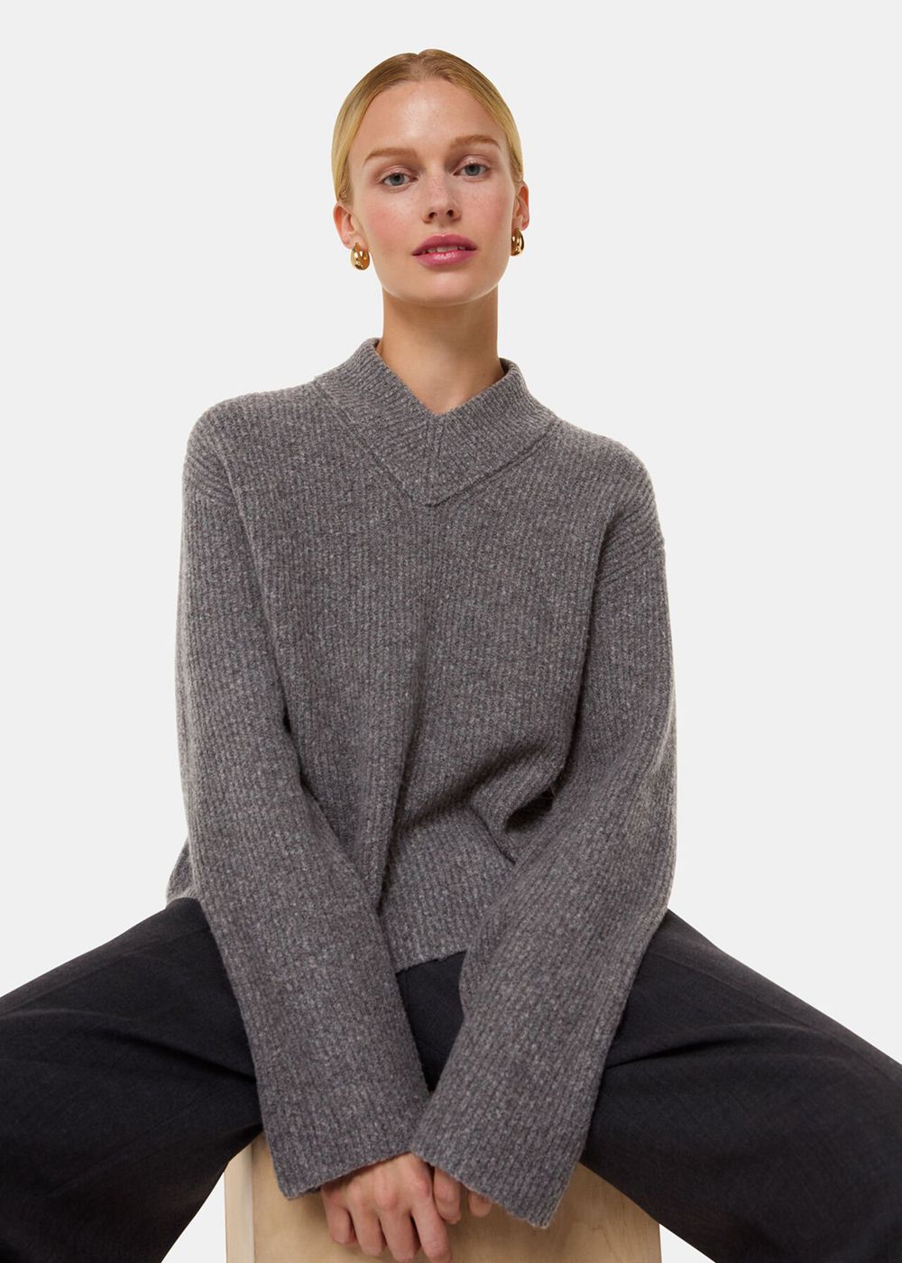 Whistles V Neck Wool Mix Sweater Grey | US-96052PMFU