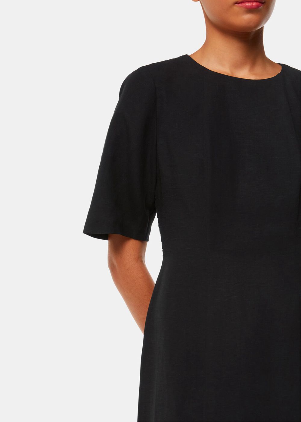 Whistles Veda Linen Blend Dress Black | US-08697EUPK