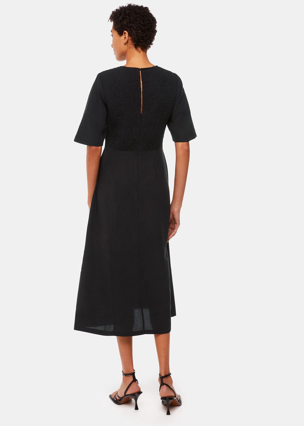 Whistles Veda Linen Blend Dress Black | US-08697EUPK