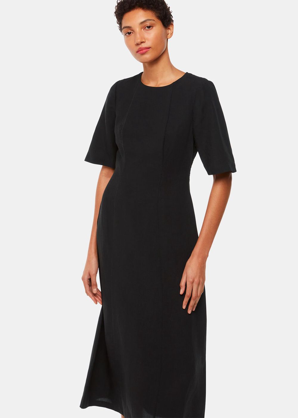 Whistles Veda Linen Blend Dress Black | US-08697EUPK