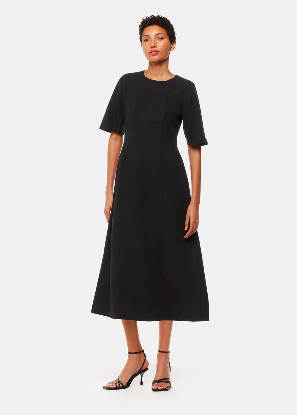 Whistles Veda Linen Blend Dress Black | US-08697EUPK