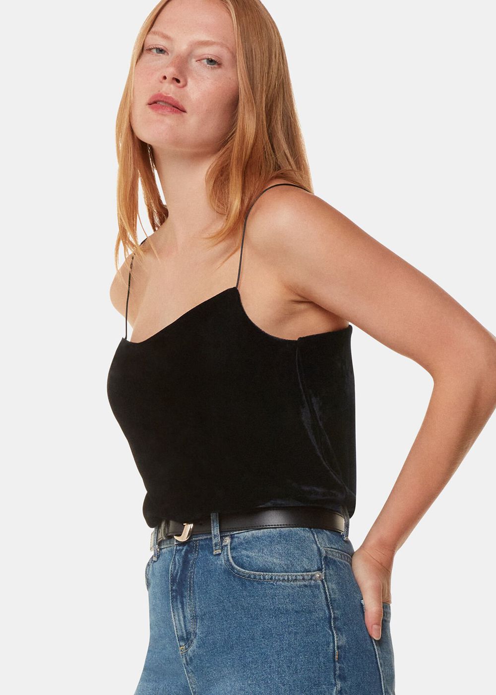 Whistles Velvet Cowl Neck Cami Top Black | US-04218PDUO