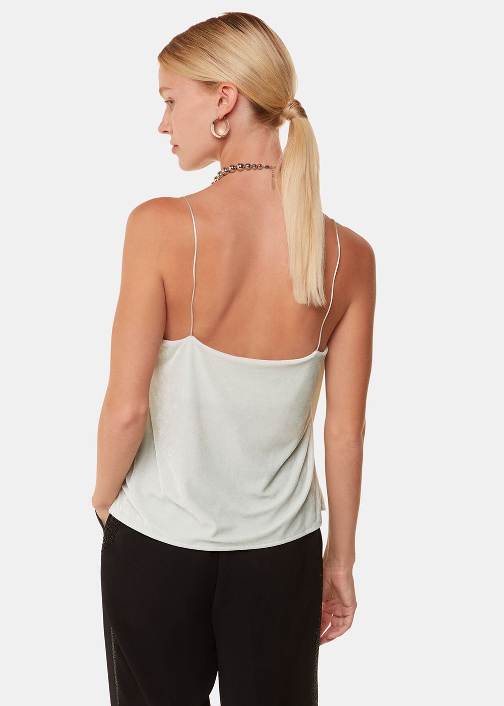 Whistles Velvet Cowl Neck Cami Top Silver | US-21038LNVB